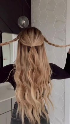 Medium Length Hoco Hairstyles 2023, Prom Hair Fine Hair, Hairstyles For Long Hair For A Wedding, Prom Hairstyles Blue Dress, Simple Graduation Hairstyles Straight, Better With Chardonnay Hair, Prom Updos For Thinner Hair Simple, Braid Around Ponytail, Bridal Hairstyles For Layered Hair