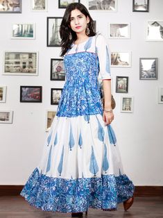 Angrakha Dress, Indian Maxi Dress, Flowy Dress Long, Choli Dress, Frock Fashion, Ikat Dress, Tier Dress, Cotton Long Dress, Long Blue Dress