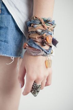 Wrist Wrap Recycled Sari Silk  Bohemian Bracelet by foundryandco Sari Silk Jewelry, Silk Bracelet, Silk Necklace, Silk Jewelry, Fabric Bracelets, Ribbon Jewelry, Recycled Sari Silk, Bohemian Bracelet, Born Free