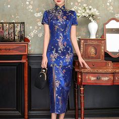 Season:Summer,Spring,Autumn,Fall; Fabric:Polyester; Sleeve Length:Short Sleeve; Look After Me:Machine wash,Hand wash; Gender:Women's; Style:Modern,Chinoiserie,Elegant Dress; Elasticity:Micro-elastic; Occasion:Date,Vacation,Holiday,Daily,Going out,Wedding Guest,Summer Dress,Spring Dress; Fit Type:Regular Fit; Dresses Type:Cheongsam Dress,Party Dress,Wedding Guest Dress,Sheath Dress; Pattern:Embroidery,Animal,Floral; Design:Split,Embroidered; Neckline:Stand Collar; Front page:FF; Production mode:E Sheath Midi Dress, Party Dress Wedding, Midi Dress For Women, Cheap Party Dresses, Dress Wedding Guest, Party Dresses Online, Midi Dress Black, Dress Sheath, Cheongsam Dress