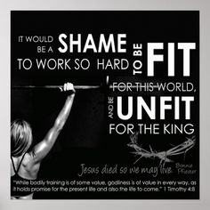 a woman lifting a barbell in front of a black and white poster that says, if you would be a shame the fit to work so hard