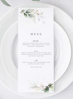 a white plate with a menu on it