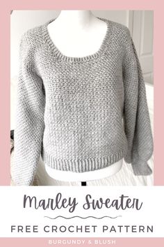 a white mannequin with the words mary sweater free crochet pattern