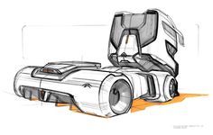 a drawing of a futuristic vehicle with its hood open