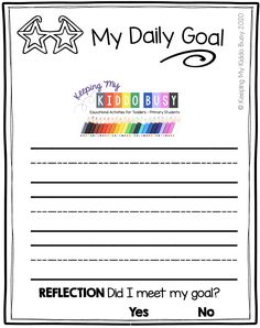 the daily goal sheet for children to use with their school's writing and numbers