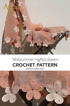 a chair with pink flowers on it and the words midsummer nights dream crochet pattern