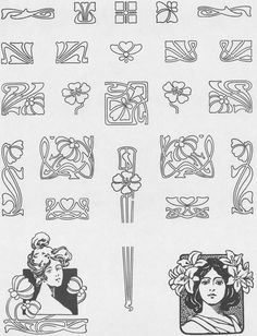 some type of art nouveau design with flowers and leaves on it's sides, as well as other designs