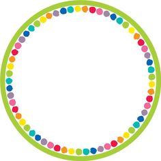 a pink circle with multicolored polka dots on the border and white space in the middle