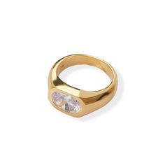 18k Gold-Plated Brass Cubic zirconia stones Bezel Gemstone Engagement Ring, Daimond Ring, Bezel Ring, Gemstone Engagement Rings, Multi Stone, Signet Ring, Gold Jewelry, Cubic Zirconia, 18k Gold