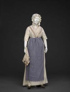 1800-1805 work dress For The Media | Daughters of the American Revolution Peasant Clothing, 1820s Fashion, Working Dresses, 1800's Dress, Class Dress, Regency Gown, Regency Era Fashion, Muslin Dress, Class Outfit