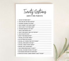 a printable twenty questions about the parents to do list on a white background with greenery