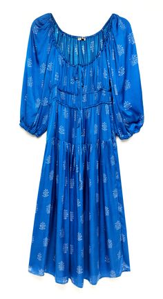Ciao Lucia Rochelle Dress Deep Blue Blue Printed Dress, Cobalt Dress, Ciao Lucia, Straight Jacket, Blue Denim Jacket, Custom Watch, Cream Dress, Tiered Skirt, Casual Outfit