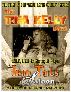 an advertisement for the iron tails saloon featuring a woman singing into a microphone and holding a guitar