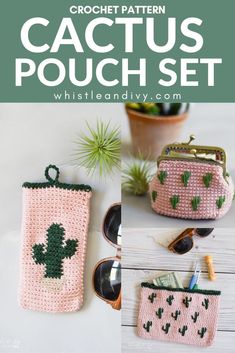 this crochet cactus pouch set is so cute and easy to make