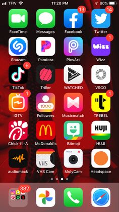 the home screen of an iphone with many different icons on it, including various apps