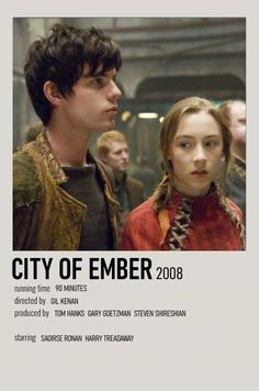 the movie poster for city of ember is shown with two young people looking at each other