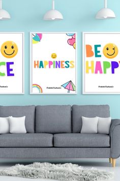Be happy printable wall art for kids | Classroom Decor boho Nursery print | set of three 3