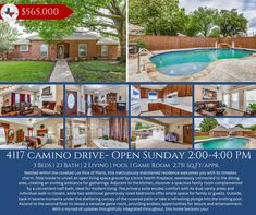 a flyer for an open house sale with pictures of the home and pool in it