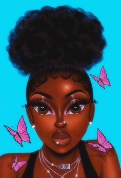 Natural Hair Art, Art Black Love, Powerpuff Kızları, Butterflies Pink, Super Nana, Afrikaanse Kunst, Black Cartoon, Black Art Pictures