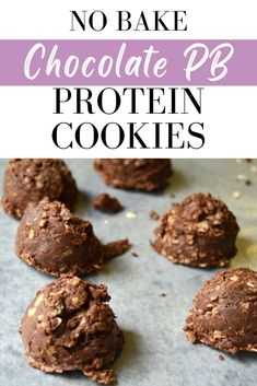 no bake chocolate p3 protein cookies on a baking sheet with text overlay