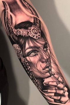 42+ Best Arm Tattoos – Meanings, Ideas and Designs for This Year - Page 24 of 42 - Womensays.com Women Blog Evil Lady Tattoo, Aries Girl Tattoo, Taurus Woman Tattoo, Enchantress Tattoo, Best Arm Tattoos, Tato Ikan Koi, 42 Tattoo, Valkyrie Tattoo, Girl Arm Tattoos