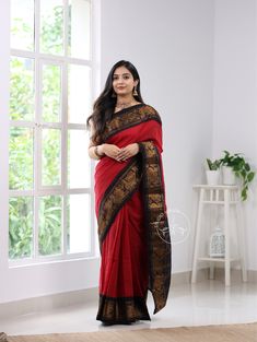 The Madurai Heritage – Studio Virupa American ExpressMaestroMastercardShop PayVisa Indian Outfits, Shade Of Red, Natural Colours, Black Colour, Blouse Fabric, Black Border, Shades Of Red