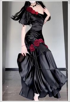 Black Rose Dress, Lotus Dress, Beautiful Gown Designs, Moonlight Dress, Shopping Link, Black Lotus, 파티 드레스, Dress Design Drawing, Classic Lolita