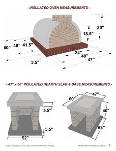 the instructions for how to build an outdoor pizza oven with bricks and mortars, including measurements