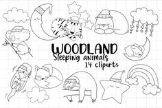 woodland sleeping animals cliparts for scrapbooking and other projects, including drawings