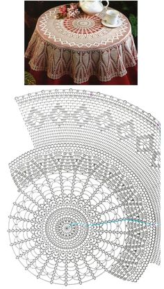 a table that has been made with crocheted doily and is next to the image