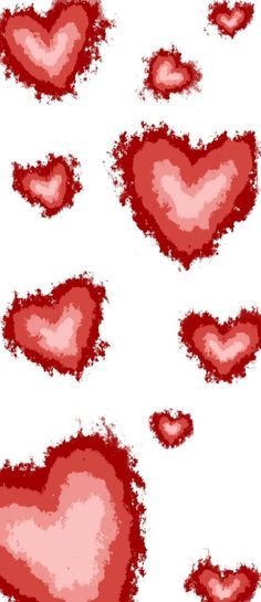 several red hearts on a white background