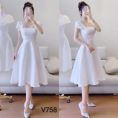 Light Damask Fabric Square Neck Imported Size S: Under 49 Kg ( Under 110lbs) -Waist: 54-68 Cm Size M: 50-55 Kg ( From 110-120lbs)-Waist: 68-74 Cm Hand-Wash Recommended. Simple Dress Classy Elegant, Asian Inspired Outfits, White Formal Dress Classy, Confirmation Outfit, Confirmation Dresses, Pakaian Feminin, Trendy Dress Outfits, Pretty Prom Dresses, Mein Style