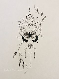 a drawing of a butterfly with feathers on it's wings