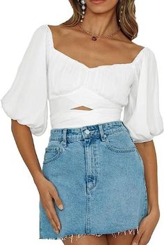 Plain White Crop Top, Knot Blouse, Blouse Crop Top, Blouse Crop, Knotted Blouse, Bridal Tops, Country Concert Outfit, Girls Crop Tops, Crochet Tank Top