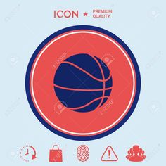 a basketball ball icon on a blue and red background