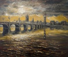 Westminster, Bridge Artwork, Westminster Bridge, Evening Sunset, Painting On Canvas, Lovers Art