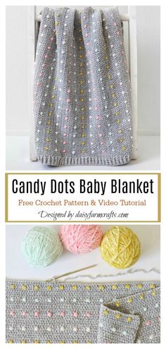 the candy dot baby blanket is made with yarn
