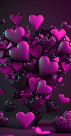 purple hearts are flying through the air