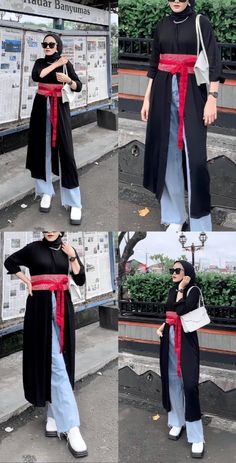 Ootd Obi Belt Hijab, Belt Kain, Obi Belt Batik, Batik Formal, Outfit Kantor, Black Outfit Hijab, Outfit Hijab Ideas, Outer Batik, Ootd Lebaran