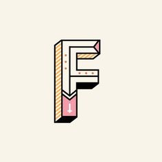 the letter f is made up of geometric shapes and lines, with dots on each side