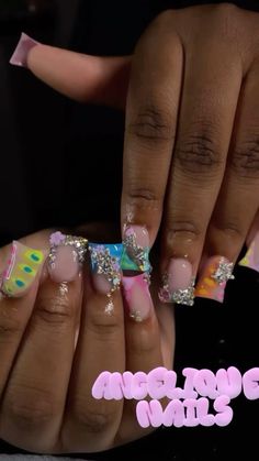 Glam Nails Designs, Junk Nail Designs, Nails Aesthetics, Junk Nails, Girly Acrylic Nails, Nails Colorful, Acrylic Nail Set, Sassy Nails