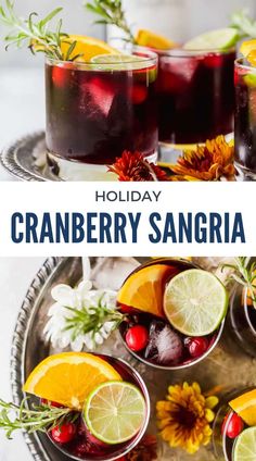 cranberry sangria with oranges and cherries in glasses on a tray
