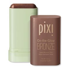 On-the-Glow Bronze Tinted Moisture Stick -  Swipe on Pixi's On-the-Glow Bronze Tinted Moisture Stick for a sun-kissed and healthy-looking complexion all year. This hint-of-a-tint, easy to use stick is perfect for cheeks and lips. Just one swipe, blend, and you are good to glow.    Benefits     Hydrating solid moisturizer with bronze tint Can be used on cheeks & lips Vitamin-packed for antioxidant benefits One sweep colour payoff Compliments all skin tones Paraben-free Not tested on animals   - O On The Glow Bronze, Pixi On The Glow, Beach Glow, Preppy Makeup, Pixi Beauty, Too Faced Bronzer, Elf Cosmetics, Makeup Needs, Makeup Items