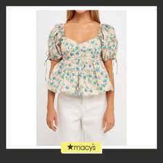 in stock Tops Designs For Jeans, Western Tops For Women, Top Designs For Women, Cotton Short Tops, Floral Puff Sleeve Top, Cotton Tops Designs, Crop Top Designs, Fashion Top Outfits, English Factory