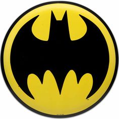 the batman symbol is shown in black and yellow