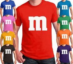 men's m & m t - shirt in multiple colors with the letter m on it