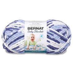 bernat baby blanket yarn in blue and white