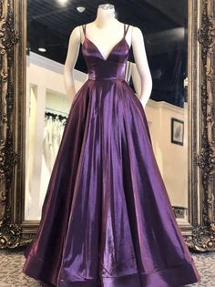 V Neck Purple Satin Long Prom Dresses Vestidos Color Uva, Vestido Color Lila, Prom Dresses Purple, Satin Long Prom Dress, Purple Prom, Dresses Purple, Prom Dresses With Pockets, Purple Prom Dress, فستان سهرة