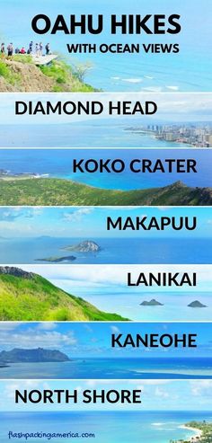 four different types of water and land with the words hawaii hikes on each side