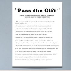 a piece of paper with the words pass the gift on it